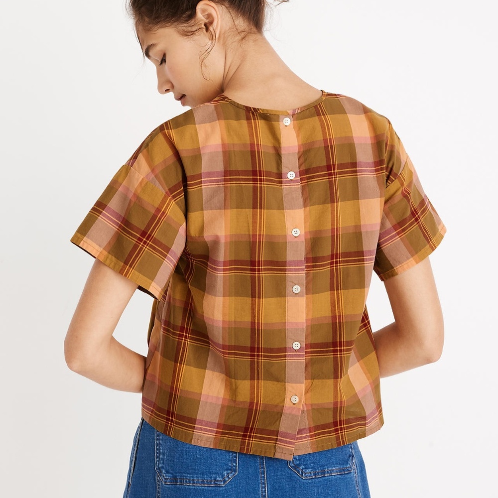 [NWT] Madewell Boxy Button-Back Top in Plaid - Picture 4 of 6